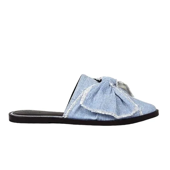 New AllSaints Rumour Bow Mules Light Denim Slides Flats 40 9 All Saints
