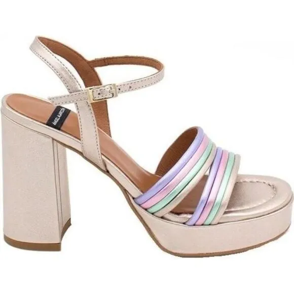 NEW ANGEL ALARCON Made In Spain Leather Strap Sandals silver 663tn