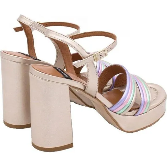 NEW ANGEL ALARCON Made In Spain Leather Strap Sandals silver 663tn