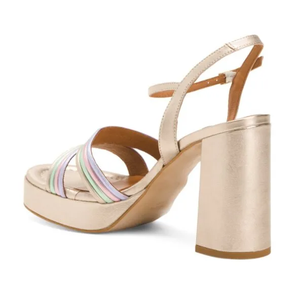 NEW ANGEL ALARCON Made In Spain Leather Strap Sandals silver 663tn