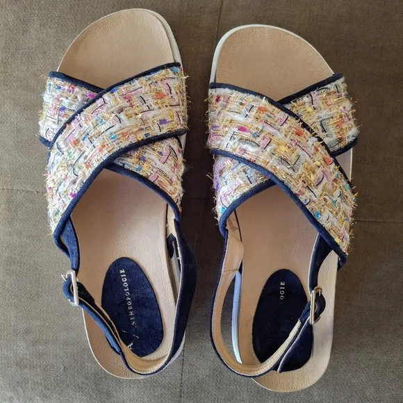 New Anthropologie Rare Tweed Slingback Platform Sandals Multicolored Size 9 8.5