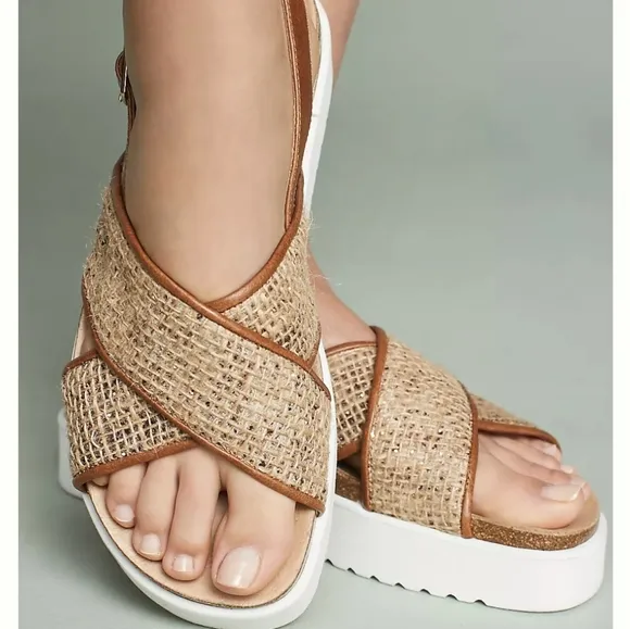 New Anthropologie Rare Tweed Slingback Platform Sandals Multicolored Size 9 8.5