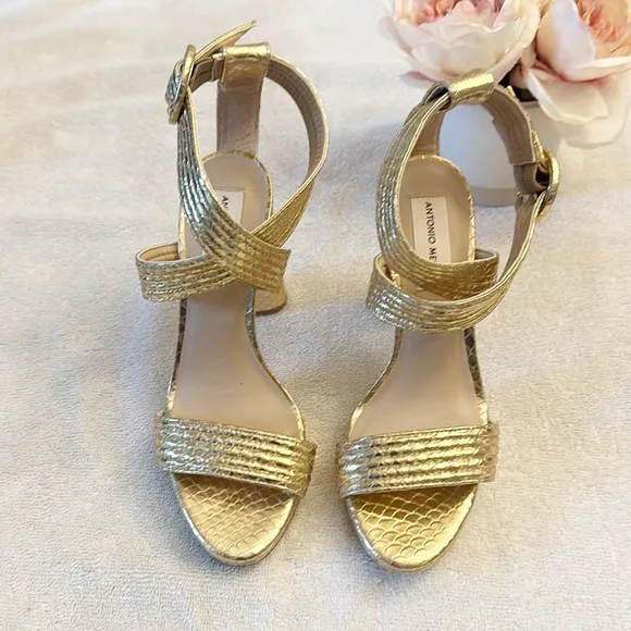 NEW Antonio Melani Camille Gold Metallic Platform heel sandals women size 6.5