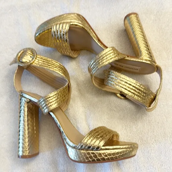 NEW Antonio Melani Camille Gold Metallic Platform heel sandals women size 6.5