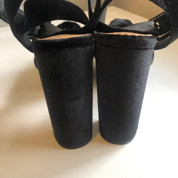 New ANTONIO MELANI x NICOLA BATHIE Emilia Black Velvet Rose Platform Sandals 10