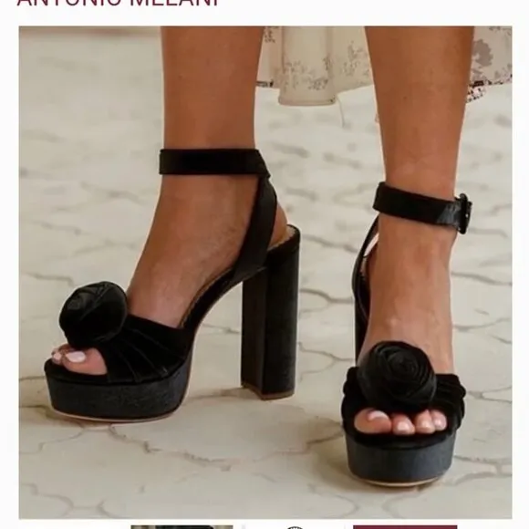 New ANTONIO MELANI x NICOLA BATHIE Emilia Black Velvet Rose Platform Sandals 10