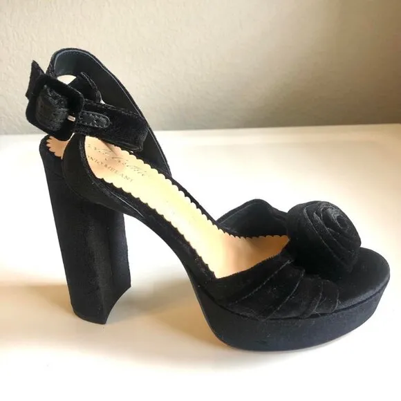 New ANTONIO MELANI x NICOLA BATHIE Emilia Black Velvet Rose Platform Sandals 10
