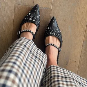 New Antonio Melanix Jennifer Sumko Lyssa Lou Leather Studded Mary Jane Flats