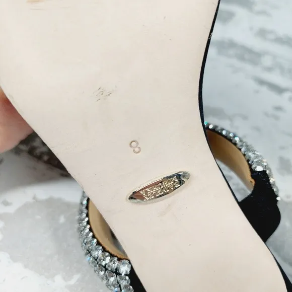 New Badgley Mischka Sade Black Rhinestone Strap Heeled Sandals K1023