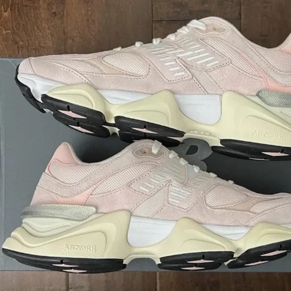 New Balance Cream and Pink Retro Sneakers