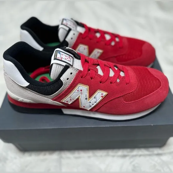 New Balance Retro Red and Gray Sneakers with Bold Design