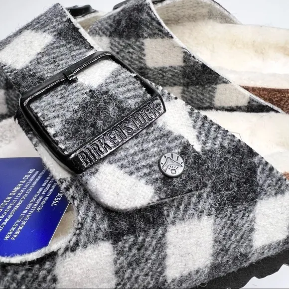 NEW BIRKENSTOCK Arizona Shearling Wool Plaid White Size 38 EU 7 - 7.5 US
