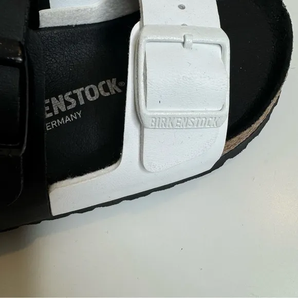 NEW Birkenstock Arizona Split Two-Strap Black &amp; White Sandals size 5