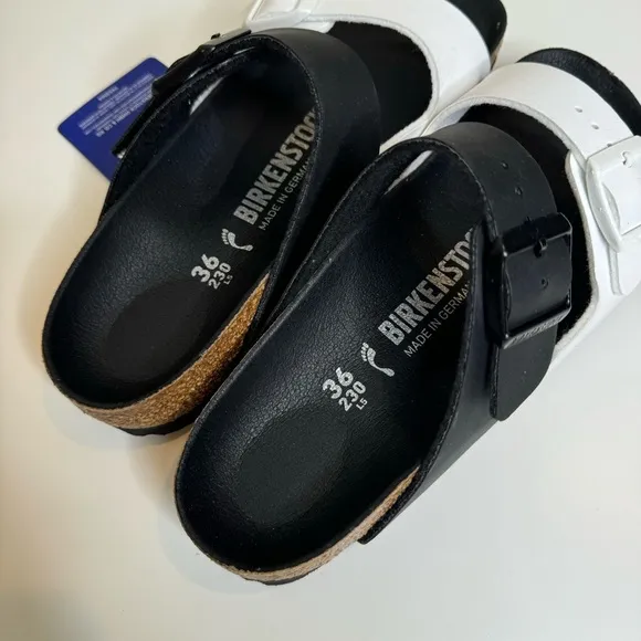 NEW Birkenstock Arizona Split Two-Strap Black &amp; White Sandals size 5