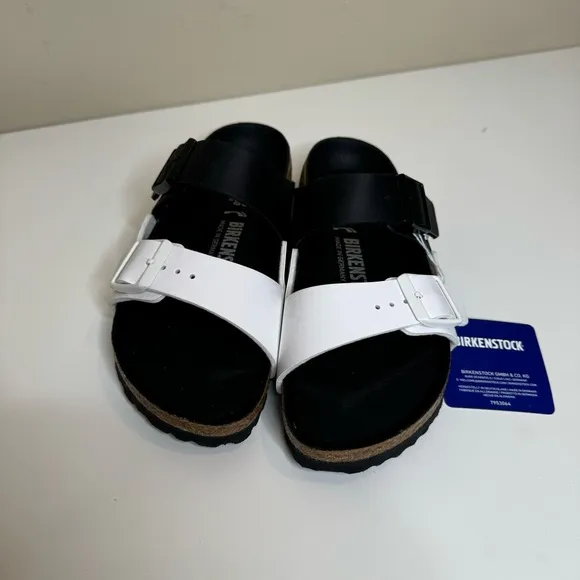 NEW Birkenstock Arizona Split Two-Strap Black &amp; White Sandals size 5