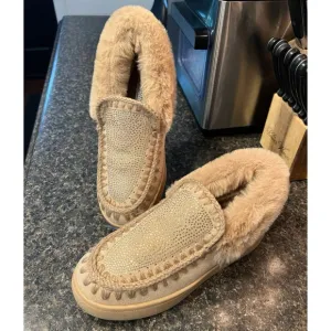 New Blondo Ava Embellished Waterproof Faux-Fur &amp; Genuine Suede Mocassin