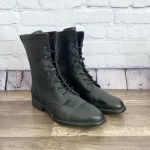 New Born neon black leather combat boots pull on size 9M
