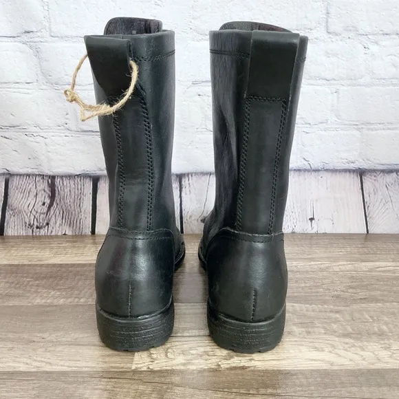 New Born neon black leather combat boots pull on size 9M
