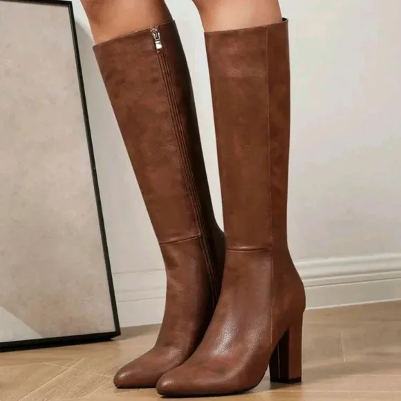 New Chain Decor Thigh High Boots For Women, Thick Heel,