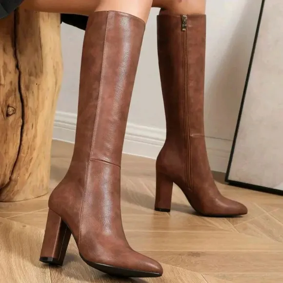 New Chain Decor Thigh High Boots For Women, Thick Heel,