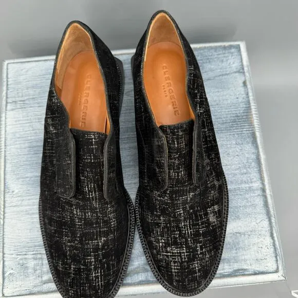 NEW Clergerie Paris Women’s Rayane Oxford Embossed Suede Loafers Black Size 6.5