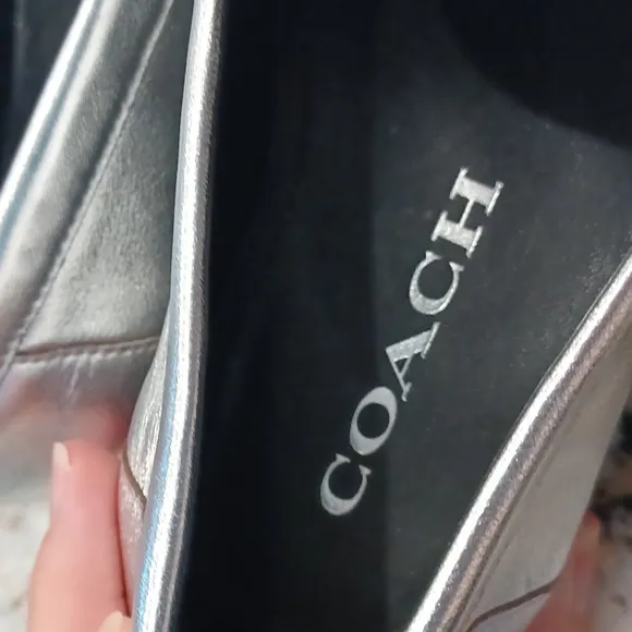 NEW Coach Jolene Silver Metallic Leather Slip On Loafer Size 6.5B