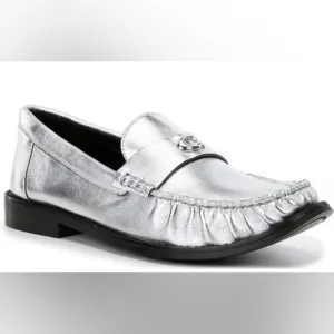 NEW Coach Jolene Silver Metallic Leather Slip On Loafer Size 6.5B
