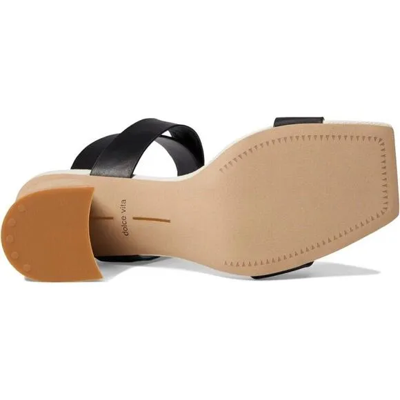NEW Dolce Vita Paytin Heels Black Leather Gold Buckle Sandals Womens Size 7