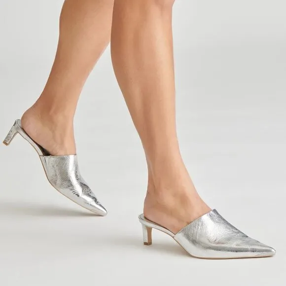 NEW DOLCE VITA Sarina Leather Heel Sandals silver 252