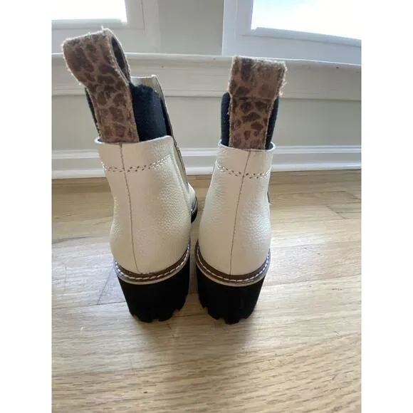 NEW Dolce Vita Women’s Huey H20 Leather Cream Ankle Boots Booties Pull-on Size 9