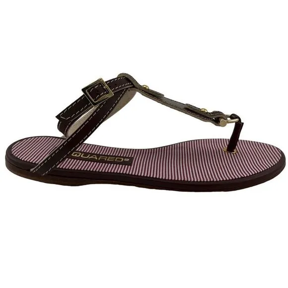 New Dsquared 2 Women 6 / 36 Sandals Brown Leather Flat Ankle Gold T-Strap Shoes