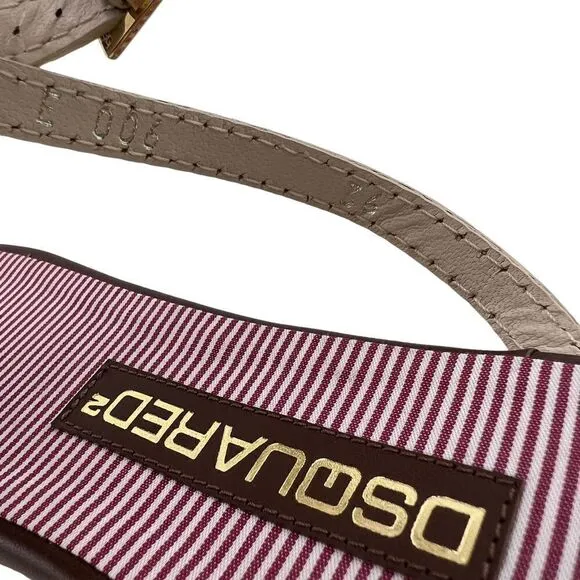 New Dsquared 2 Women 6 / 36 Sandals Brown Leather Flat Ankle Gold T-Strap Shoes