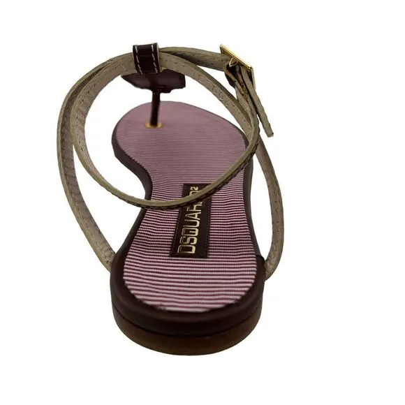 New Dsquared 2 Women 6 / 36 Sandals Brown Leather Flat Ankle Gold T-Strap Shoes