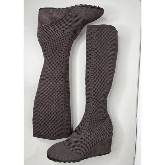 NEW Eileen Fisher Brown Kasana Stretch Knit Pull On Boots Size 8