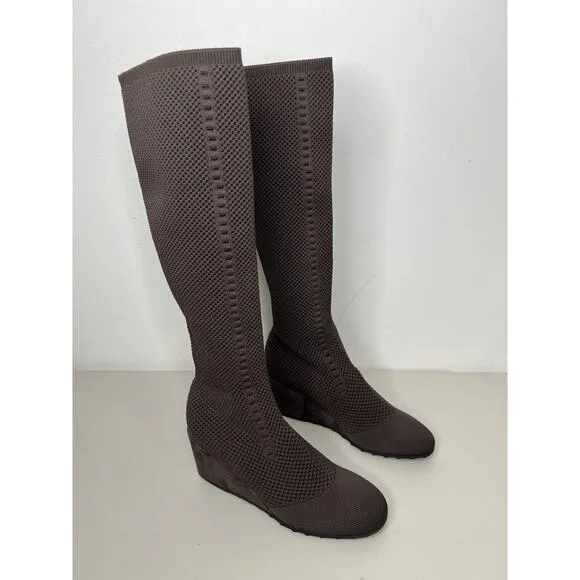 NEW Eileen Fisher Brown Kasana Stretch Knit Pull On Boots Size 8