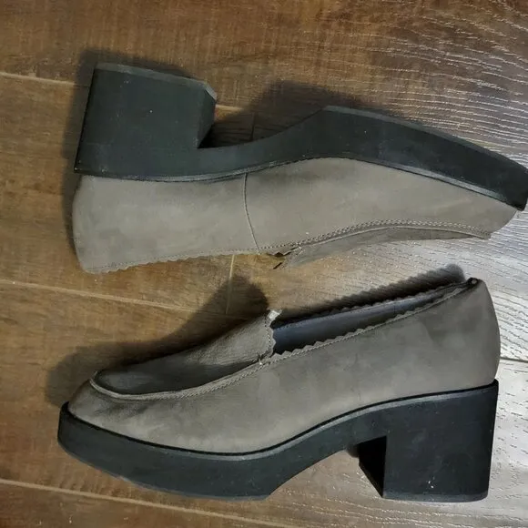 NEW Eileen Fisher Harria Loafers Womens 11 Gray Leather Platform Block Heel