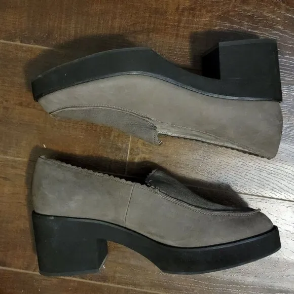 NEW Eileen Fisher Harria Loafers Womens 11 Gray Leather Platform Block Heel