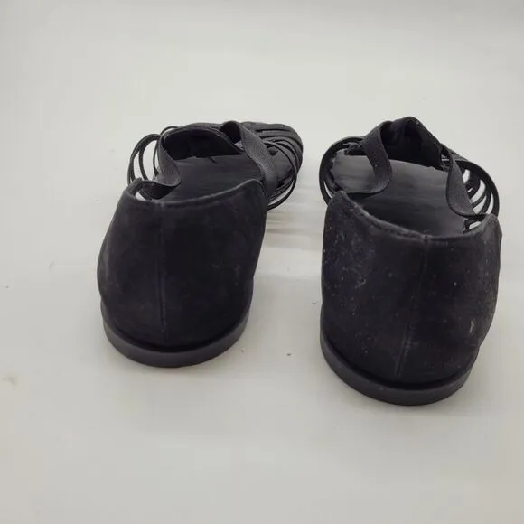 New Eileen Fisher Rato Sandals Sz 7.5 Black Slip On Elastic Sandal Stretch flats