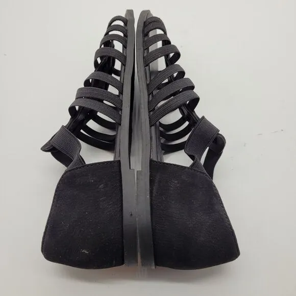 New Eileen Fisher Rato Sandals Sz 7.5 Black Slip On Elastic Sandal Stretch flats