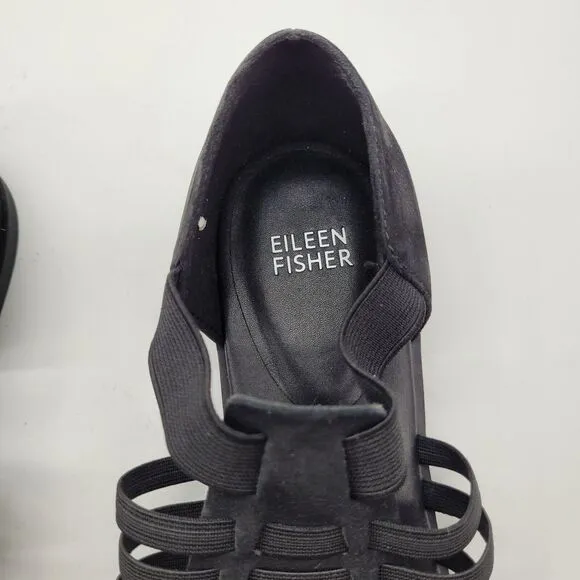 New Eileen Fisher Rato Sandals Sz 7.5 Black Slip On Elastic Sandal Stretch flats