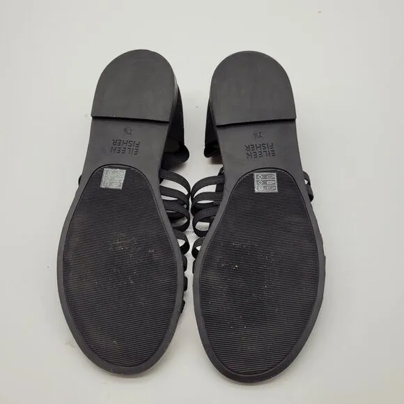 New Eileen Fisher Rato Sandals Sz 7.5 Black Slip On Elastic Sandal Stretch flats