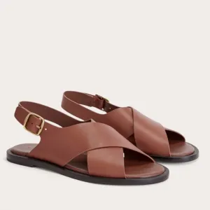 NEW Everlane Brown Leather Cross-Strap Sandals