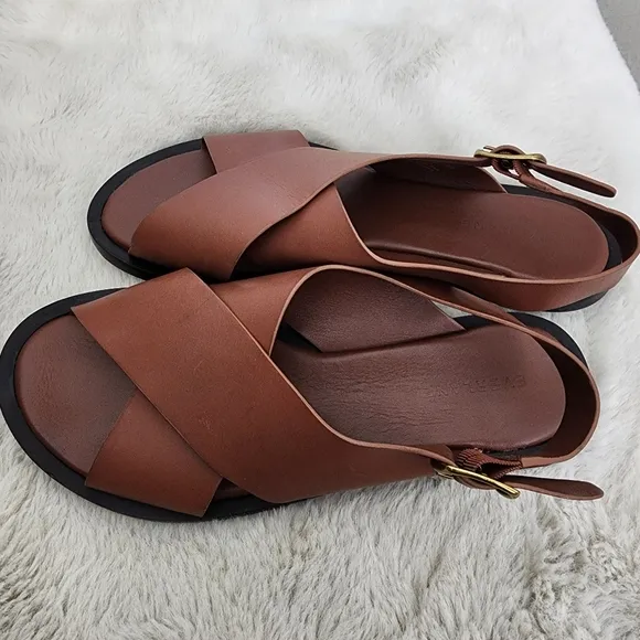 NEW Everlane Brown Leather Cross-Strap Sandals