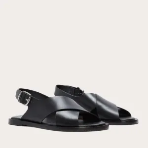 NEW Everlane The City Crossover Black Leather Sandals with Buckle