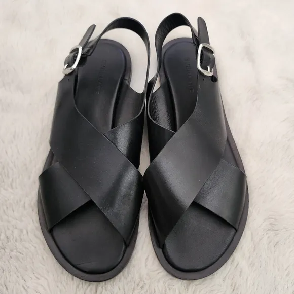 NEW Everlane The City Crossover Black Leather Sandals with Buckle