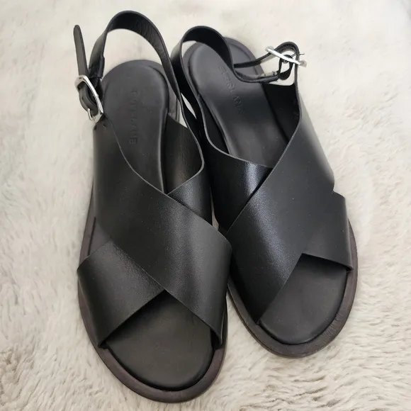 NEW Everlane The City Crossover Black Leather Sandals
