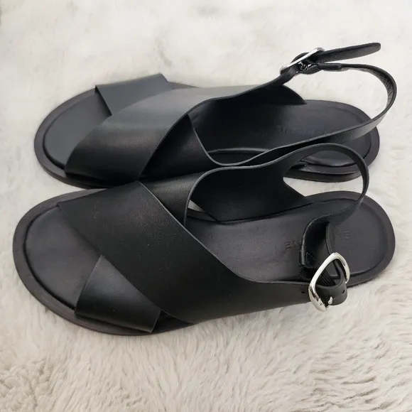 NEW Everlane The City Crossover Black Leather Sandals
