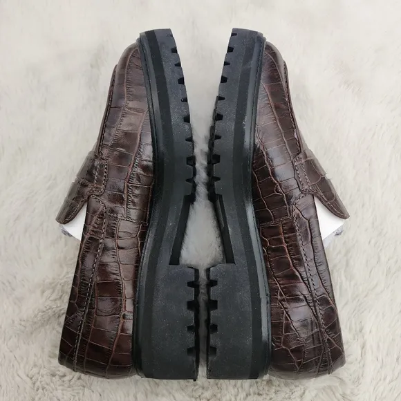 NEW Everlane The Lug Brown Crocodile Leather Chunky Loafers