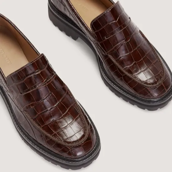 NEW Everlane The Lug Brown Crocodile Leather Chunky Loafers