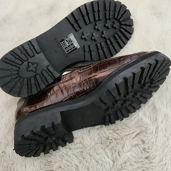 NEW Everlane The Lug Brown Crocodile Leather Chunky Loafers